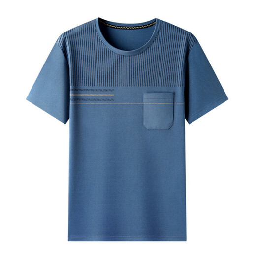 MrjeysXs Sommer loser runder Hals halbärmeliges Hemd Daddy Top kurzärmelig T-Shirt mittleren Alters und ältere Tascheneis Seiden Schnelltrocknende Freizeit Halb Navy 693 M 165 Empfohlen 90-118 Jin [Jin gleich 0,5 kg]