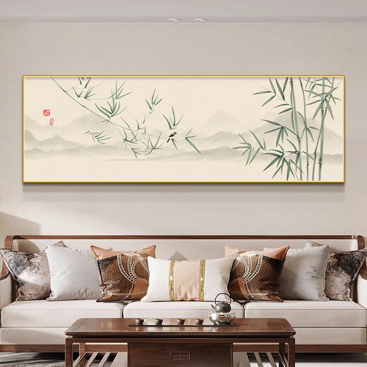 Yihuanyu Bamboo Living Room Decoration Painting New Chinese Ink Tea Room Mural Modern Simple Horizontal Version Sofa Background Wall Hanging Painting