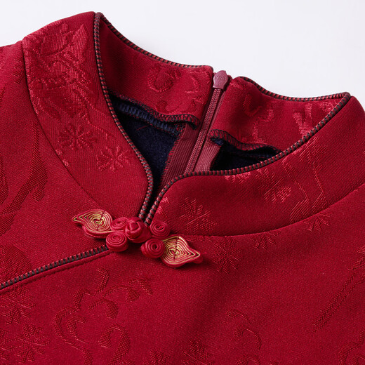 Paste Xi's mother-in-law Chinese style retro plus velvet thickened festive banquet dress wedding festive dress red 3XL