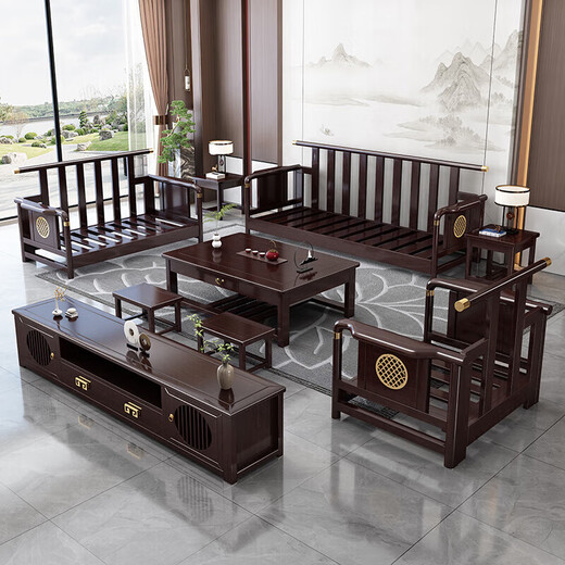 Wenting Yayuan Solid Wood Sofa Living Room New Chinese-style corner Guifei fabric combination Light luxury small apartment furniture 9915 1.35m drawer tea table 9901# [Frame] Cotton linen cover