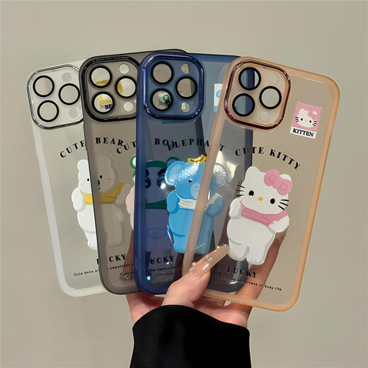 Kitty exposé au ventre Olpay adapté à la pomme de téléphone portable Apple 16pro Metal Cartoon Mobile iPhone15 anti-automne