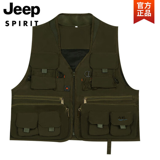 JEEP SPIRIT Workwear Vest Men's Outdoor Sports Most Pockets Photography Fishing Overalls Tactical Running Tools Vest Black 4XL