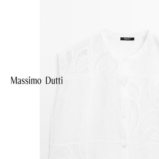 Massimo Dutti discount upgrade 2026 women's commuter versatile style linen blend crocheted short-sleeved shirt 05143743 White S (170/88A) size is too large
