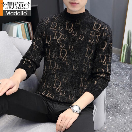 Pull à collier moyen modal Mink Velvet Black Fil Black en hiver épaissis en velours chaud en velours à demi-haut à couche K12156 Black 2xl (recommandé 135-150jin [Jin est égal à 0,5 kg]))