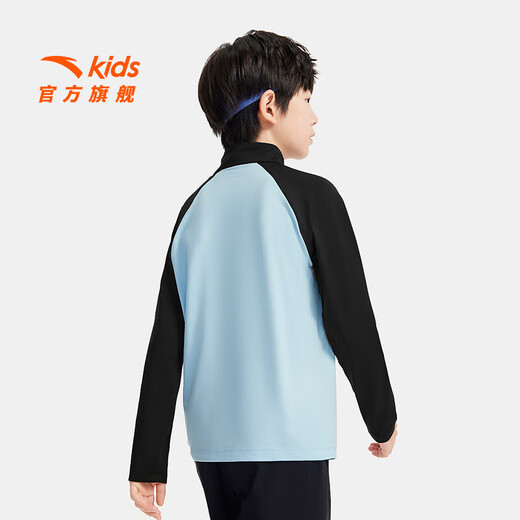 ANTA Children's T-shirt Universal Children's Clothing 2025 Autumn New Style Comfortable Breathable Light Warm Velvet Running Training Knitted Short-Sleeved Shirt Long T Men's Yuzhu Blue 5401-3 130