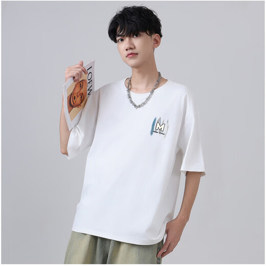 Jüdische Herrenkleidung 2025 Sommer Neuer einfacher Drucktrend-Trend-Kleidung vielseitiger Mode Lose kurzärmelige T-Shirt E8 White 210a 2xl 180/96a