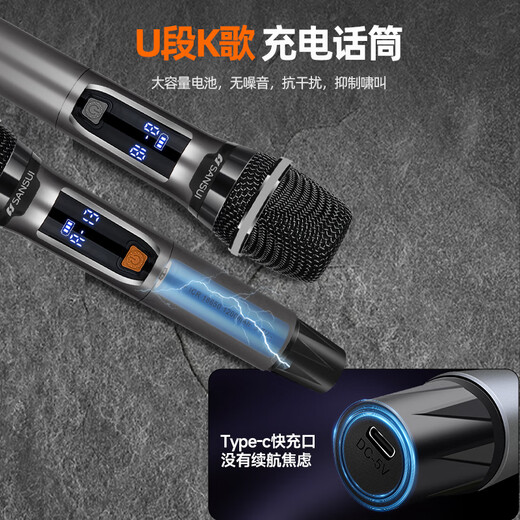 SANSUI A12 outdoor karaoke dedicated audio high-power heavy bass square dance audio portable smart speaker with microphone 12-inch electric acoustic guitar folk instrument speaker