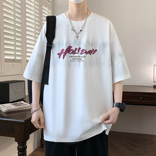 酷章（KUZHANG）青少年短袖t恤男孩12-15岁初高中学生宽松半袖13大童夏装体恤上衣 lf5012-杏色 M 75至105斤