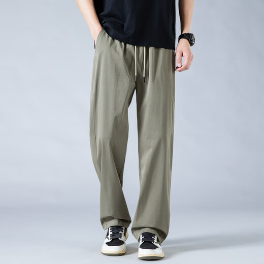 Lee Dprre Pantalones para hombres Summer Fino frío Pantalones rectos Americanos Pantalones informales sueltos sueltos Pantalones de seda de helado transpirable 6636 Negro + 6636 Caki l