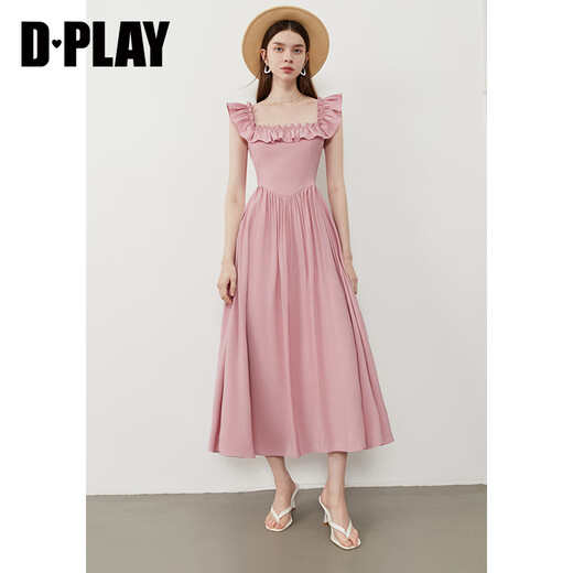 DPLAY2025年夏季新款粉色连衣裙女长款高级感显瘦气质法式裙子长裙夏装 柔雾玫瑰粉 M