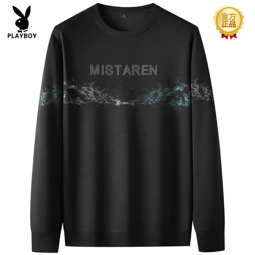 
Playboy (PLAYBOY) high-end plus-weight plus-size round neck long-sleeved T-shirt men's thin autumn trendy fat man loose casual sweatshirt fat man black 9855 XL
