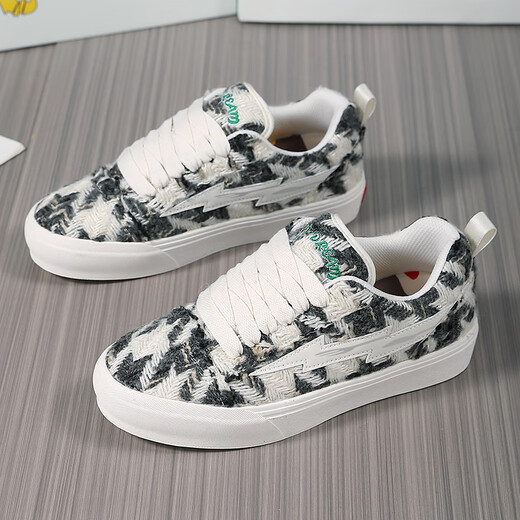 Lightning x Storm Picasso Paintings co-marquée Xiaoxiang Style Casual Lightning Bread Chaussures Couple Toile Sports Chaussures Chaussures hommes et femmes D6227 Cheese Cat 46