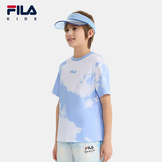 Fila silk soft cotton Fila children's short-sleeved T-shirt 2025 summer men's and big children's tops full print two-ZB 120