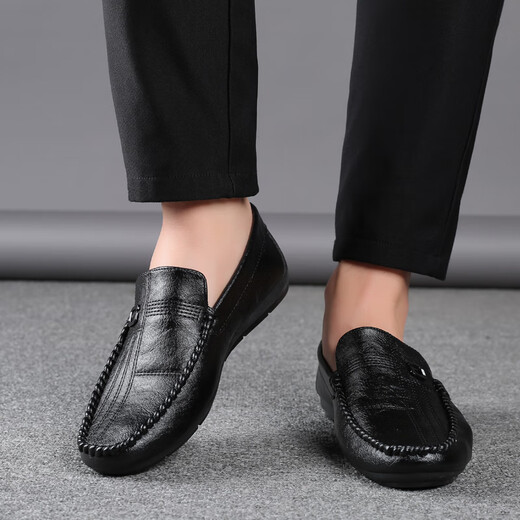 Septwolves Lederschuhe Herren Beanie Schuhe Echtes Leder Sommer atmungsaktives weicher Leder Softer Kick mittleren Alters Gelegenheitsschuhe 2629_black 39