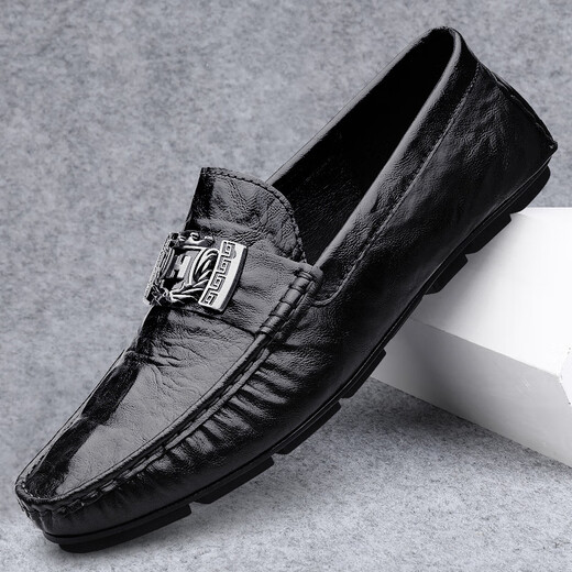 Fhhuabd Krokodilmuster echte Lederbohnenschuhe für Männer neue lässige atmungsaktive einbeinige Fahrrad-Lederschuhe 15888 Schwarz 38