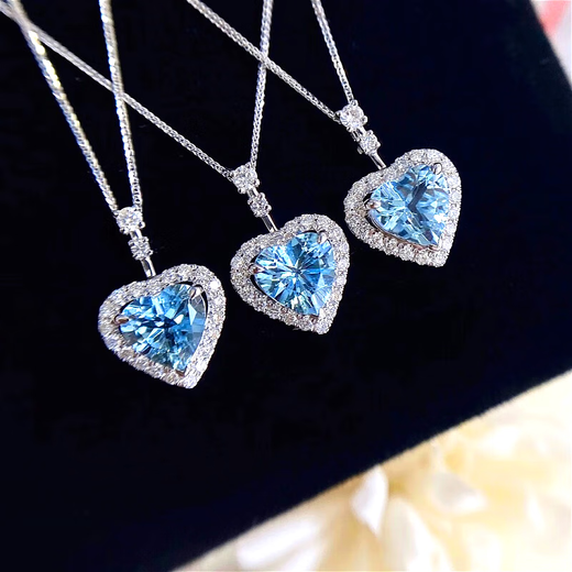 HEEKAIYI Heart of the Ocean Necklace Women's Aquamarine Luxury Jewelry Chinese Valentine's Day Birthday Gift for Wife and Girlfriend Heart of the Ocean Necklace (Main Stone Approximately 1 Carat)
