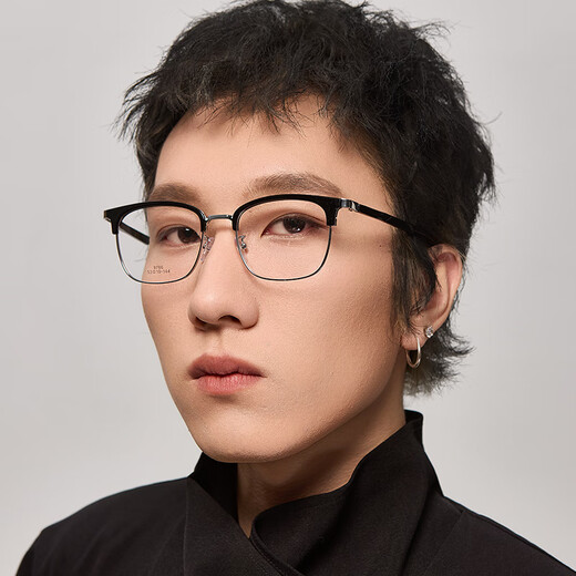 
Connant (CONANT) aspherical myopia glasses can match the degree of 9766 Academy Feng Siwen eyebrow wire frame titanium alloy frame 144 Black silver-C2 with Connant 1.60 Laibao film lens