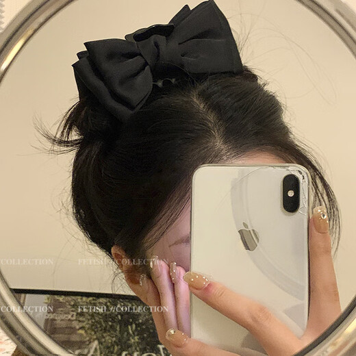 Black double-sided bow hair clip 2024 new large hair clip back of the head high-end hair shark clip hair accessory black bow hair clip