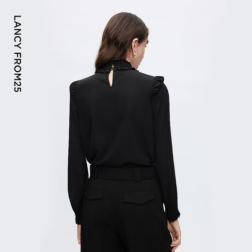 Langzi retro palace style fungus-edged shirt design commuting fashion top 2025 winter new style black 2 M