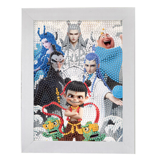 He Jiangong Nezha: la pegatina del diamante del mar de Devil Child's Sea's Children's Handmade Material de bricolaje PAQUETE PASA DE DIAMOND AO Bing Pasta 7371 [Marco de madera + Herramientas + Caja de color]