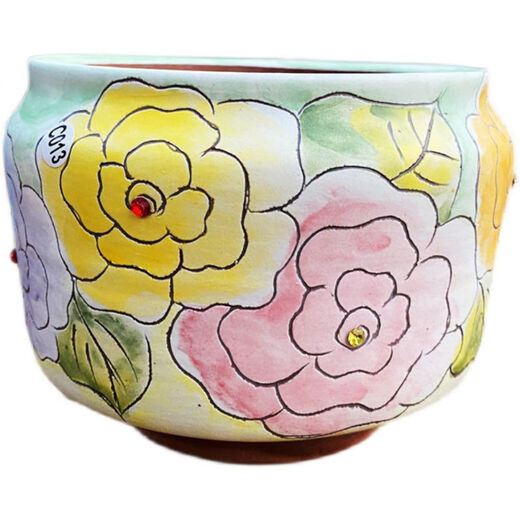 Seto ware hand-painted red pottery breathable water-absorbent succulents orange peach egg Laozhuang flower pot mouth 101214 H687