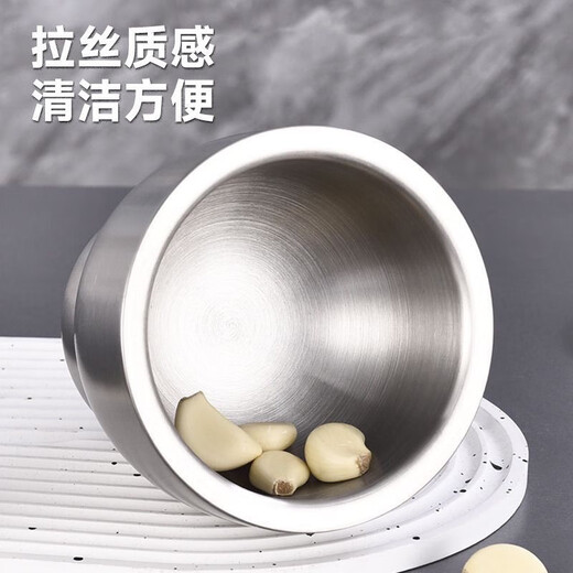 Grade 316 stainless steel solid garlic masher household grinding mash jar manual garlic masher garlic mortar 304 stainless steel - straight