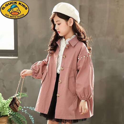 G.Duckkids Girls Spring y Autumn Coat Ropa de otoño para niños 2023 Nuevo longitud de viento de longitud media algodón de algodón a mediados