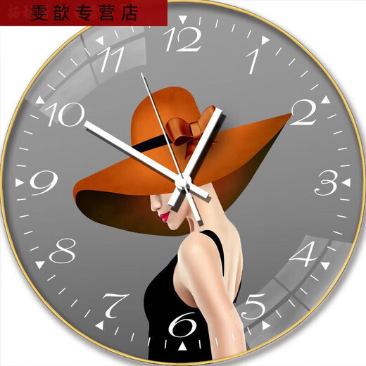 三栖虎钟表挂钟家用网红客厅表新款挂墙时钟时尚高颜值免打孔石英钟 6624调皮少女 14英寸(35厘米)曲面玻璃