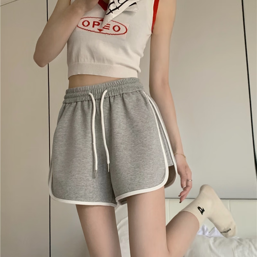 Miaolianduo American shorts summer women's casual sports shorts women's ins simple style women's shorts loose three-point super shorts American casual sports shorts gray L recommended around 100