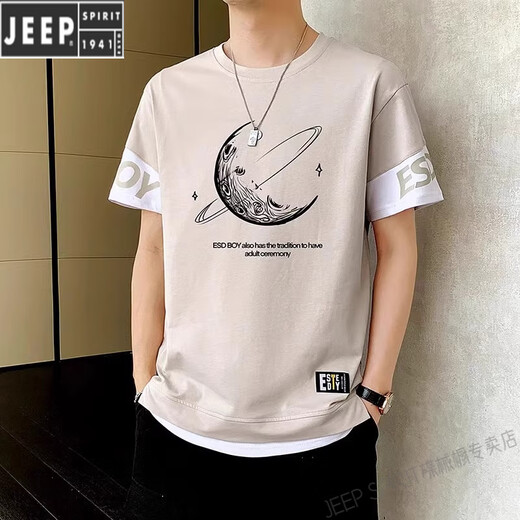 Jeep Spirit Fashion Brand Faux T-shirt T-shirt Men's Men's Summer Breathable Texture Outdoor Tendance nationale Tendage mince Coton Casual Top 9196 Black M [85-105Jin [Jin est égal à 0,5 kg]]