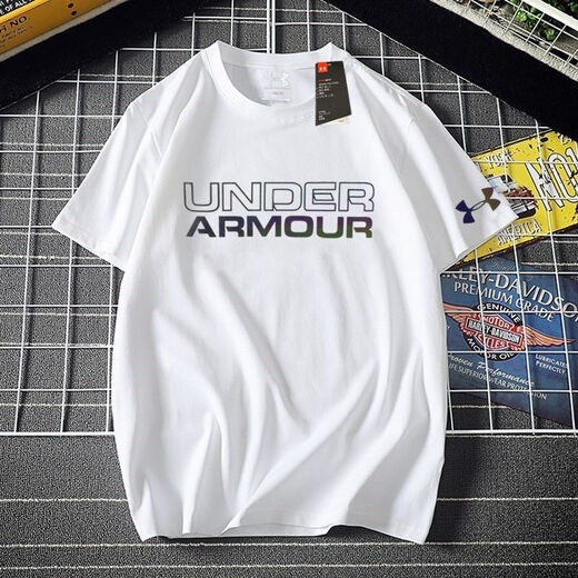 Under Armour UA Sports Summer Solid Color Round Neck T-shirt Short Sleeve Men and Women Half Sleeve Casual Loose Fashion Breathable Korean Version 11980T-shirt Black 3XL