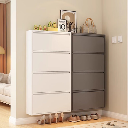 NAIGAO ultra-thin steel tipping bucket metal shoe cabinet wall-mounted suspended small apartment home simple narrow-side doorway multi-layer entrance cabinet