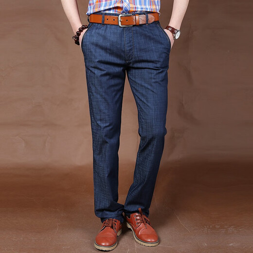 MONTAGUT (MONTAGUT) broken 2025 autumn thin jeans men's loose oblique socket pocket men's fashion large size thin straight jeans long 9905-20 dark blue-oblique socket pocket 32 ​​two feet four six