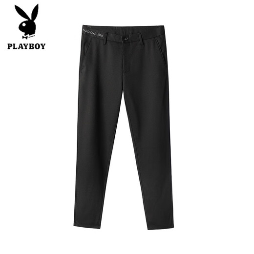 花花公子（PLAYBOY）男士九分裤秋季锥形显瘦刺绣裤子修身休闲裤男韩版百搭收腿小脚裤 9885黑色【夏款】 30 (2尺3)
