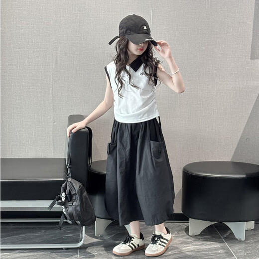 Mokitoul Summer Thin Sans mangers Jupe Set for Girls 2025 New Children's Girls Media Might Children's T-shirt Twirt Tid Trend Top (emballage de boîte cadeau haut de gamme) 120 cm