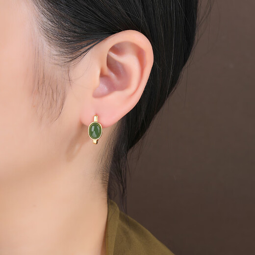 Little Silversmith Hetian Jade Jasper S925 Silver Earring Buckle Women's New Chinese Style National Style Jade Green Earrings Earrings Earrings Earrings Good Gifts