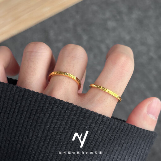 Shixi Vietnamese ancient sand gold crushed ice ring fish scale dragon scale ring for women 999 imitation fake gold solid niche size 7 | 2mm | gift box crushed ice ice ring The main picture and video are all real shots. If not matched, refunds are guaranteed