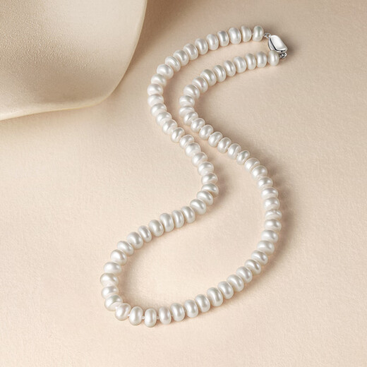Saturday Fortune S925 Silver Buckle Pearl Necklace Mom Birthday Gift X058607 Oblate Round Approx. 7.5mm 45cm