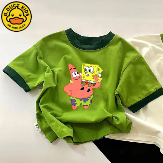G.DUCKKIDS男童女童纯棉短袖T恤夏季新款卡通海绵宝宝半袖儿童洋气上衣t 673绿色【派大星抱 海绵宝宝】 120