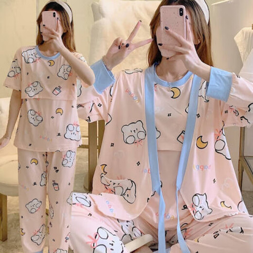 桑琴月子服春秋夏季三件套装薄款产后哺乳衣外出孕妇睡衣产后喂奶2XL 9911西瓜女孩【里短袖】 M 【建议80-100斤】