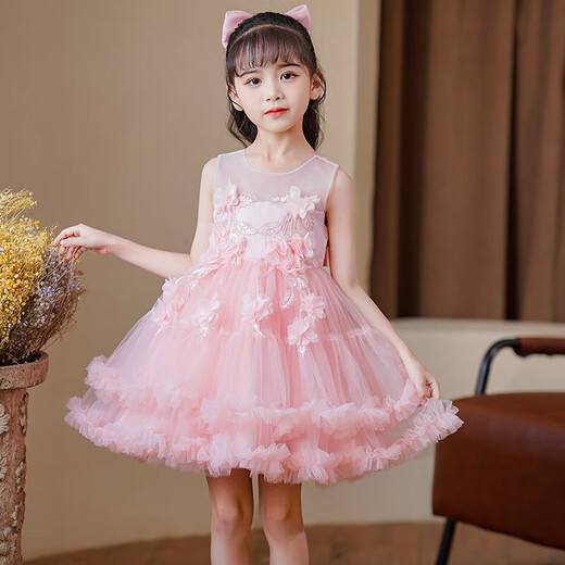 Girls Dress Summer Dress 2025 New Baby Girl Children's Fashionable Princess Dress Summer Little Girl Dress Thin 2207 Pink-Free Pearl Headband 110 Recommendation 28-33Jin Jin is equal to 0.5 kg