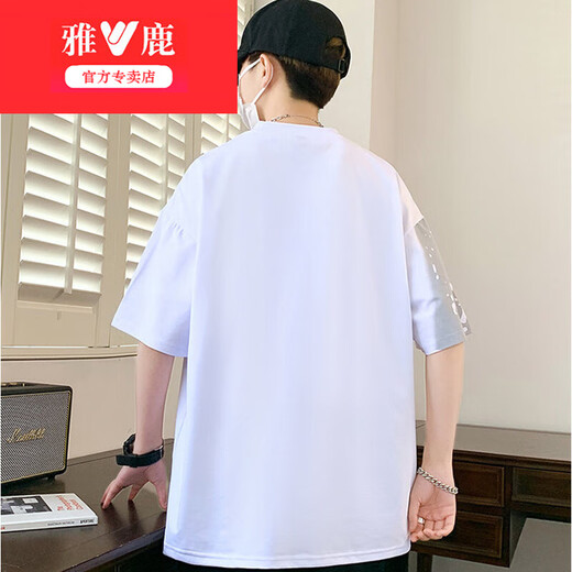 Yalu Kurzärärmelte Herren Sommer Lose Modemarke Briefe Gedruckt runde Nacken-Top-Kleider halbärmelte T-Shirt American Casual Herren T-Shirt 693 Cyan 3xl ca.