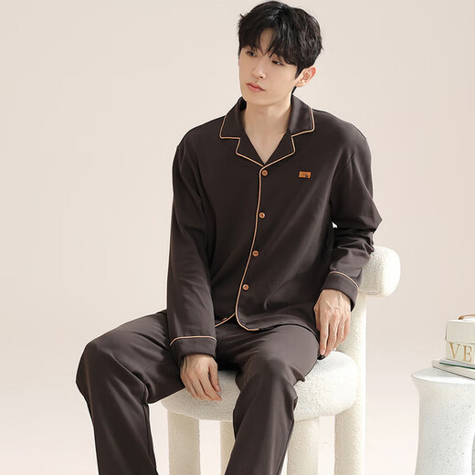 Summer Thin Men's Pajamas 2025 Новая имитация хлопкового хлопка с длинными рукавами весенняя и осенняя домашняя одежда для открытия 928 серо-голубых [длинные рукава + брюки] XL [рекомендуется 120-140Jin [Jin равняется 0,5 кг]]]]]