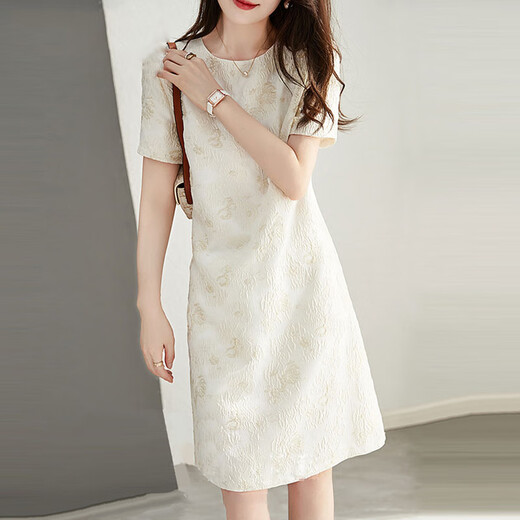 OLJ high-end brand dress for women 2025 summer new style solid color jacquard straight-tube elegant simple skirt picture color S 80-95Jin [Jin equals 0.5 kg]