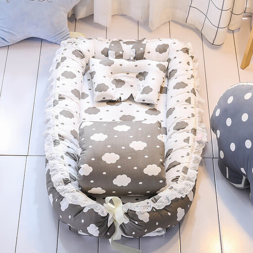
Crib middle bed portable detachable washable quilt baby bed newborn bionic bed baby nest baby elephant-pink (with quilt lace style) 90*55*15cm