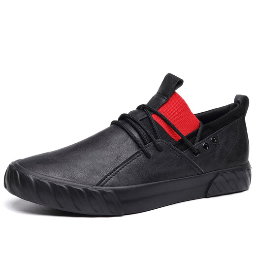 Western Camel (Vancamel) Sommer neue Männerschuhe lässig atmungsaktive High-Top-Lederschuhe Blau Schnüre-up-Low-Top British Herren Trendy Schuhe weicher Sohle vielseitiger SS-9889 Full Black/Official Store Flaggschiff New Produkt 38
