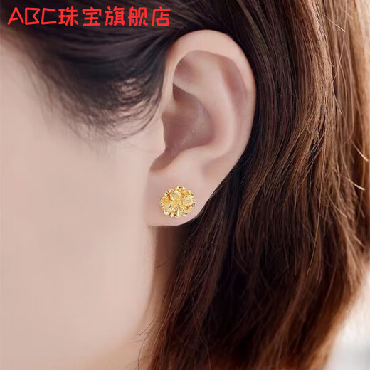 ABC Old Phoenix gold-plated silver earrings 2025 new lucky hibiscus flower fashion earrings women's ear jewelry exquisite and versatile Seiko limited time grab hibiscus flower curved hook earrings 2.61 grams missing limited quantity