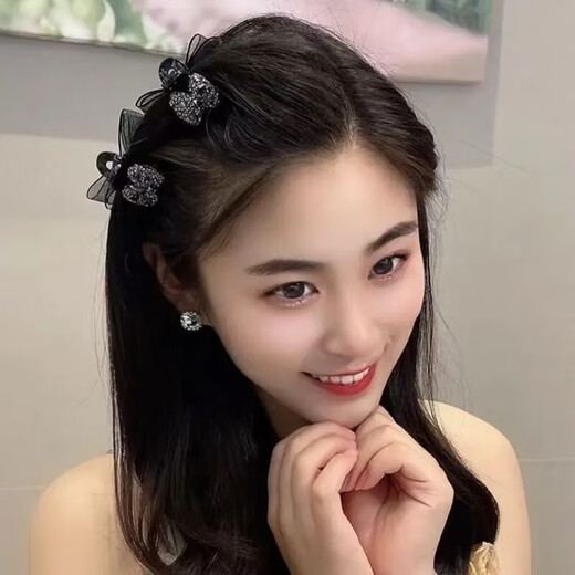 Korean style sweet girl side broken hair clip bow high ponytail hair clip atmospheric bangs clip champagne color bow bangs clip set