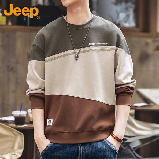 Jeep (JEEP) sweatshirt men's autumn and winter trendy loose long-sleeved T-shirt men's casual tops men's gray green 2XL