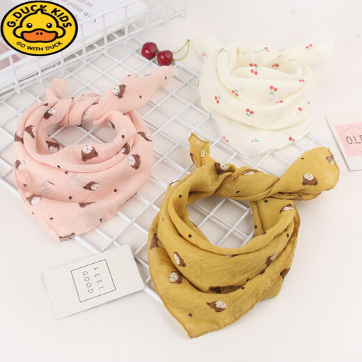 G.DUCKKIDS【新品】宝宝围巾女2024春秋冬新款男童方巾卡通可爱婴儿纱巾围脖 两条装【M奇奶白+皇冠奶白】 参考0-8岁(尺寸44*45cm)